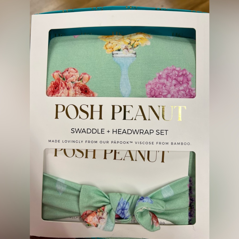 Posh Peanut Bamboo Swaddle and Headwrap Set  “Rene” Print